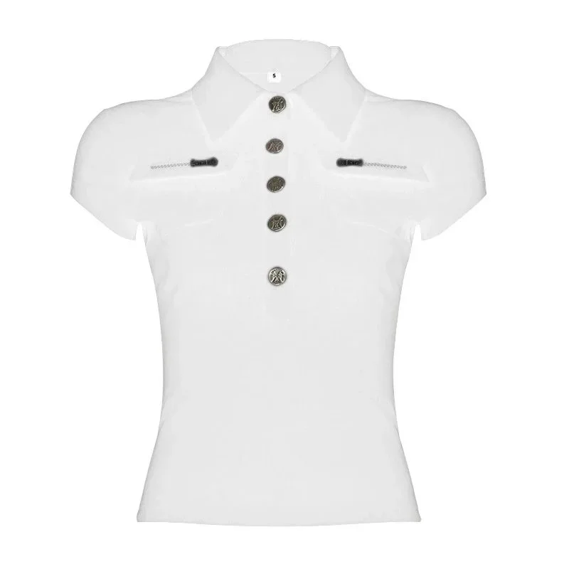 Other White Short-Sleeve Polo Shirt with Metal Buttons White - 1