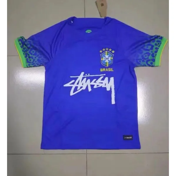 Stussy Stussy Brazil Jersey Blue Leopard Sleeve T-Shirt Blue - 1