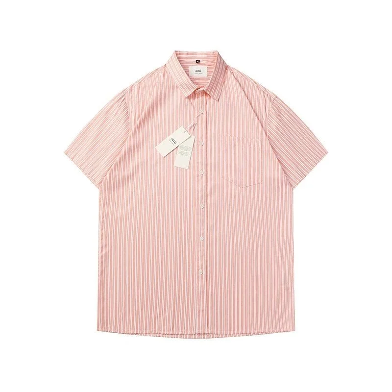 Ami Paris Ami Striped Short Sleeve Shirt Pink/White T-Shirt Pink - 1