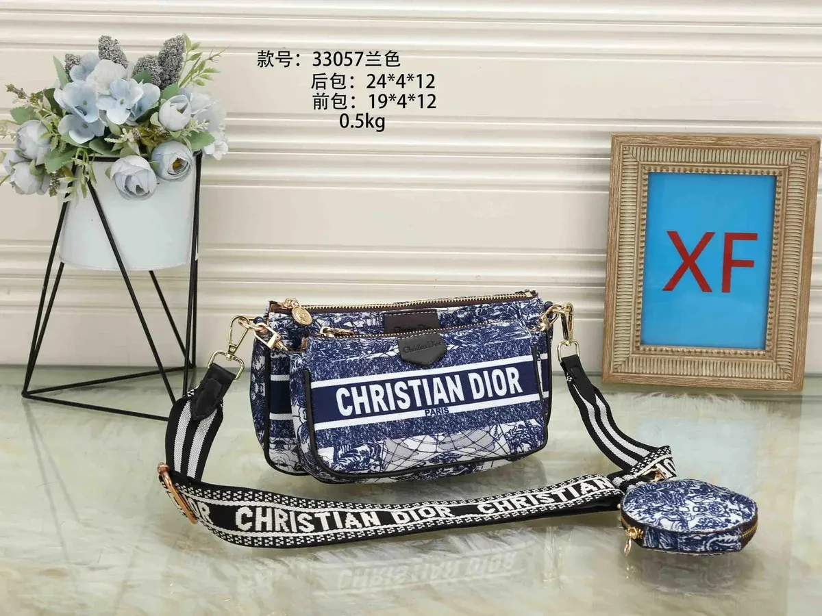 Dior Christian Dior Lady Dior Blue Canvas Crossbody Bag Blue - 1