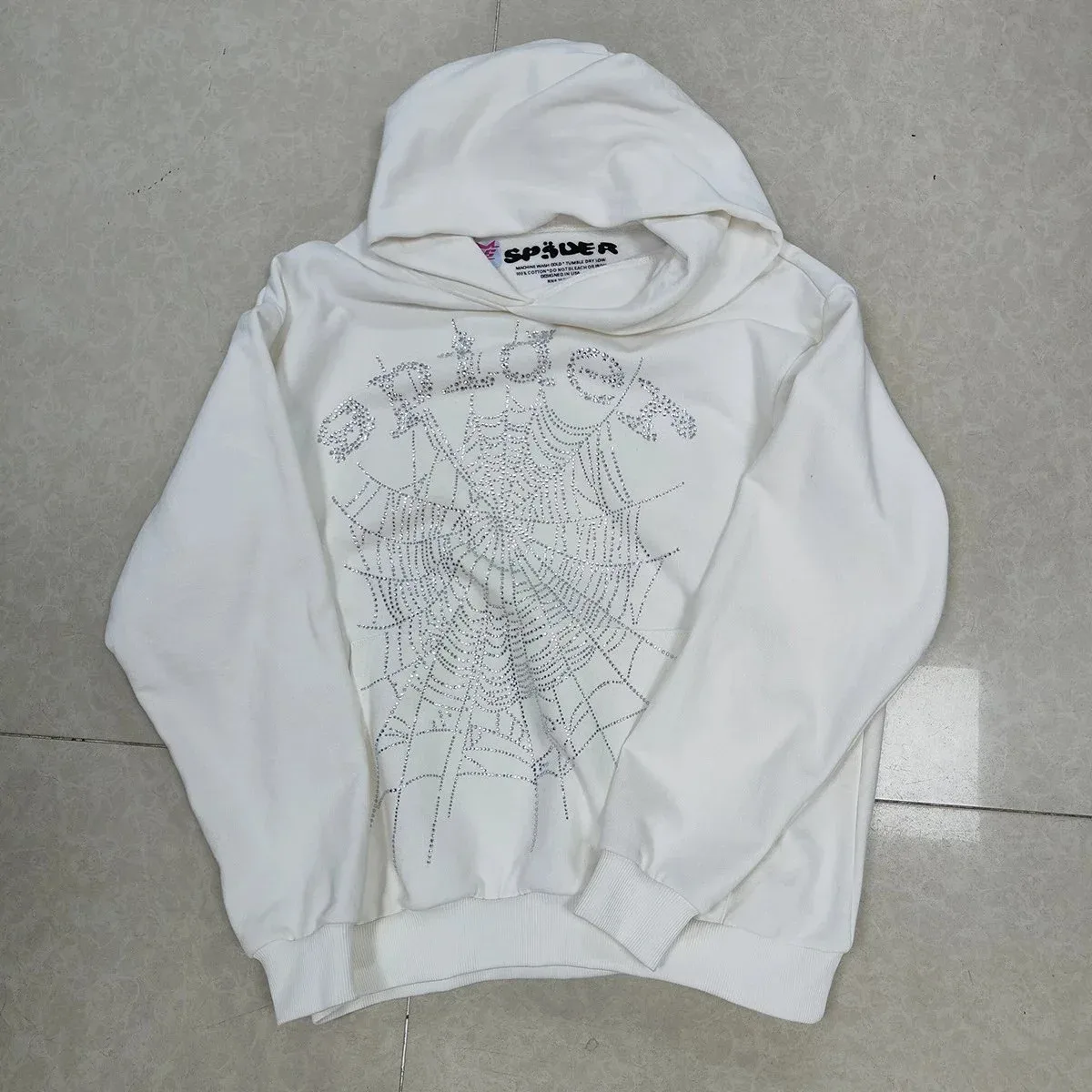 SP5DER SP5DER Spiderweb Embroidered Hoodie 938 White White - 1