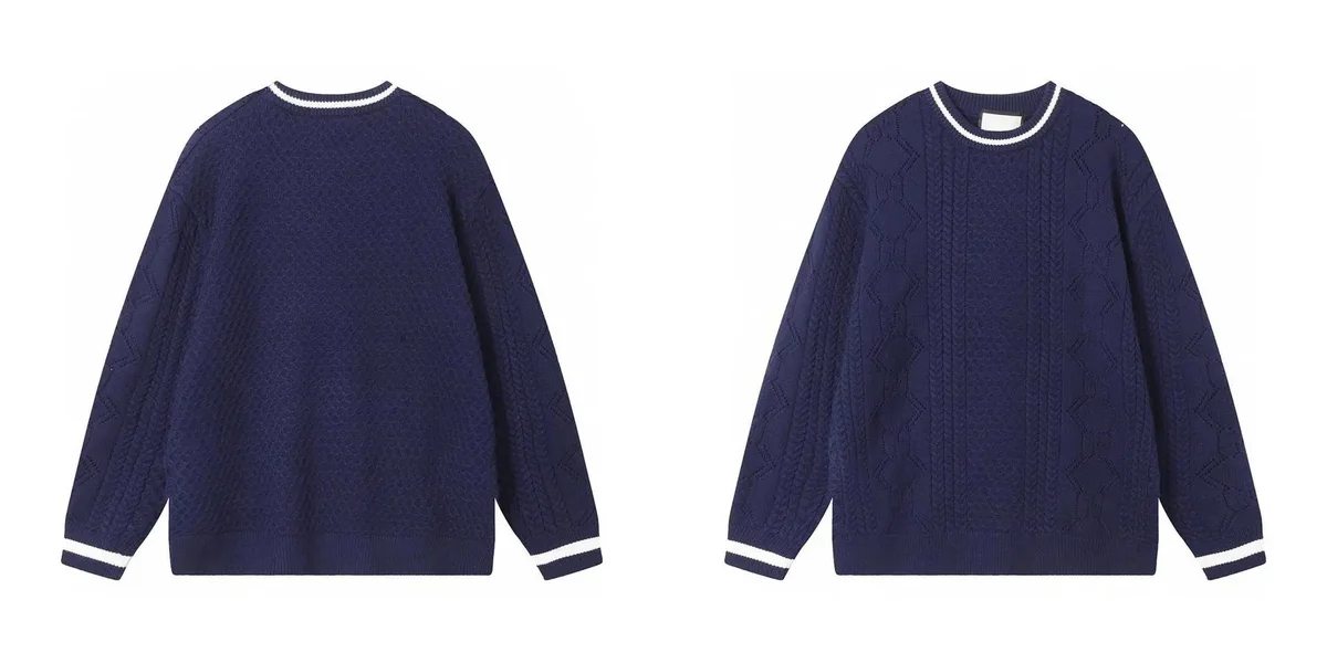 Other Navy Blue Cable Knit Sweater with White Trim Navy