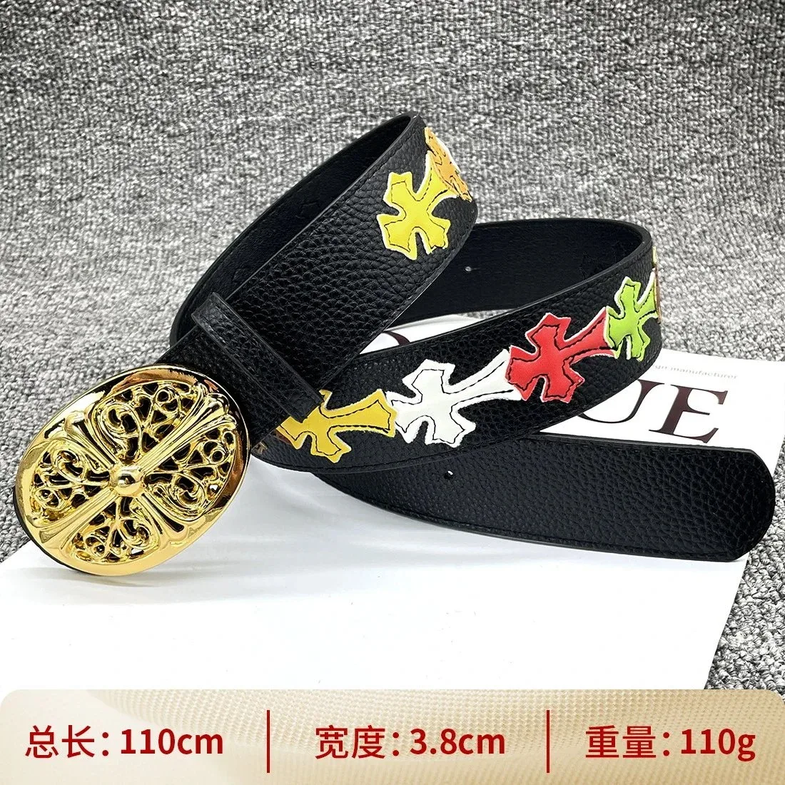 Chrome Hearts Chrome Hearts Colorful Cross Belt with Gold Buckle Black - 1