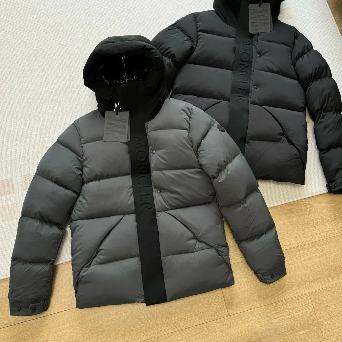 Moncler Grey Hooded Puffer Jacket