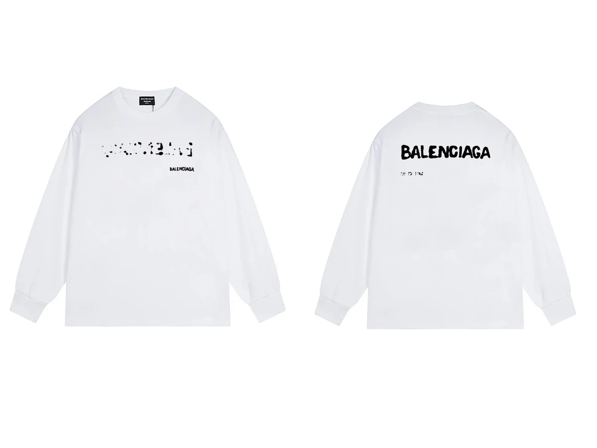 Balenciaga Balenciaga White Logo Long Sleeve T-Shirt White - 1