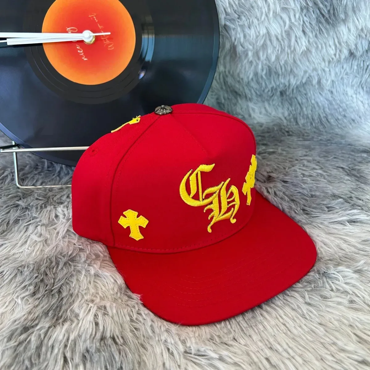 Chrome Hearts Chrome Hearts CH Cross Red/Yellow Embroidered Cap Red