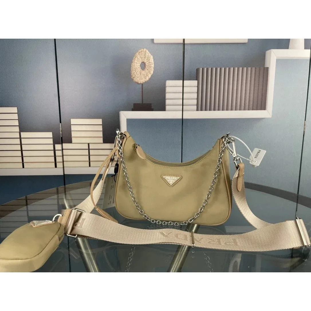 Prada Prada Re-Nylon Nylon Shoulder Bag Khaki Multicolor - 1