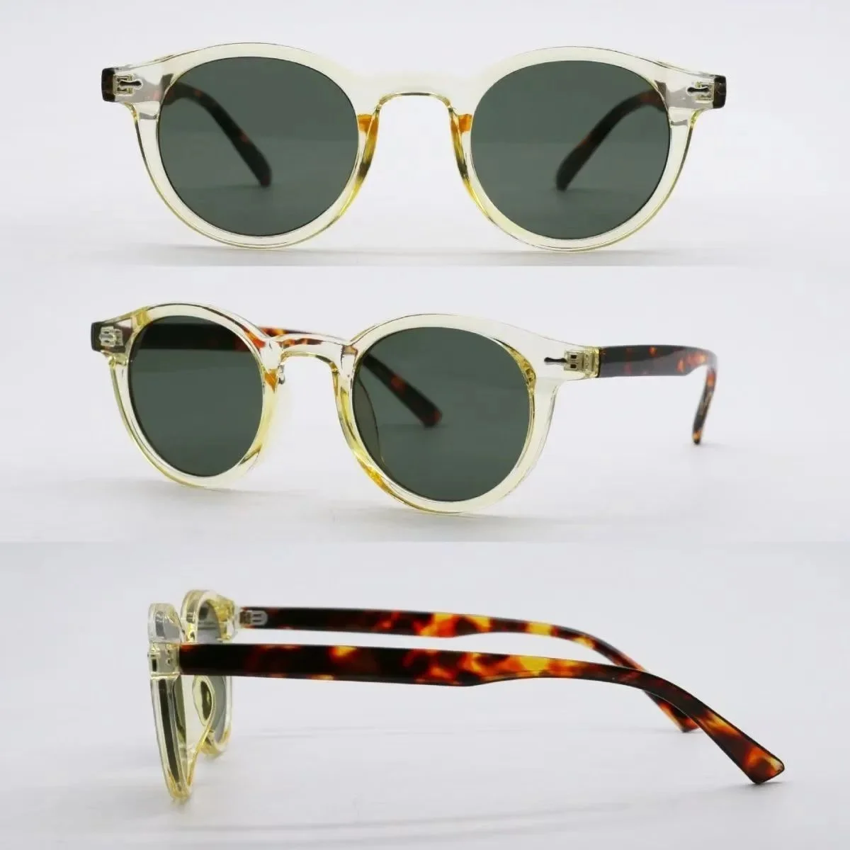 Other Unisex Round Sunglasses Transparent Frame Dark Lens Eyewear Beige - 1