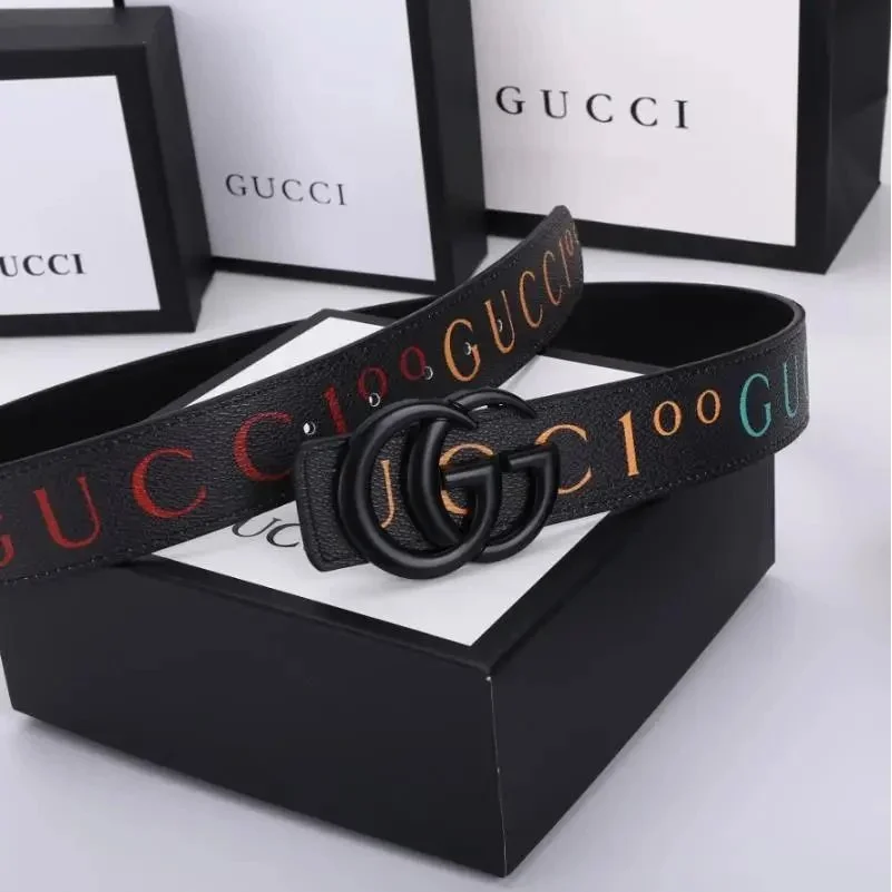 Gucci Gucci Interlocking G Multicolor Logo Belt Black
