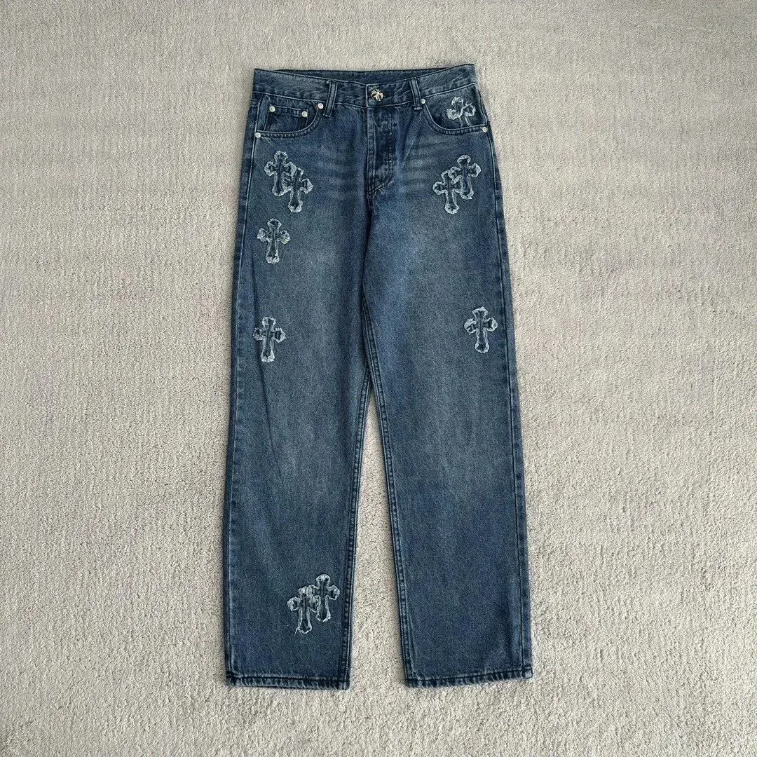 Chrome Hearts Chrome Hearts CH Cross Blue Embroidered Jeans Blue