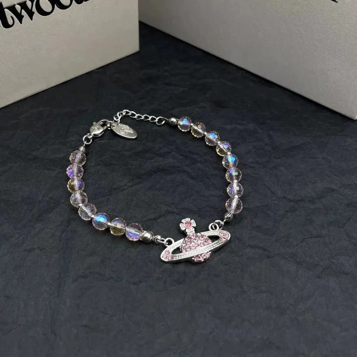 Vivienne Westwood Vivienne Westwood Orb Pink Crystal Saturn Bracelet Pink - 1