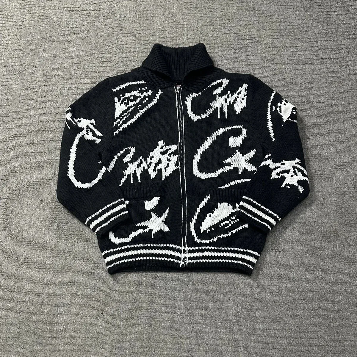 Stussy Stussy Black/White Abstract Zip-Up Sweater Black - 1