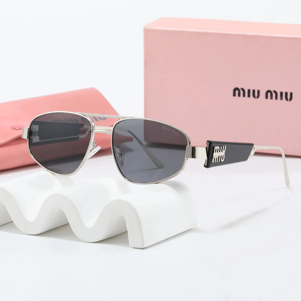 Miu Miu Miu Miu Black & Silver Aviator Sunglasses Black