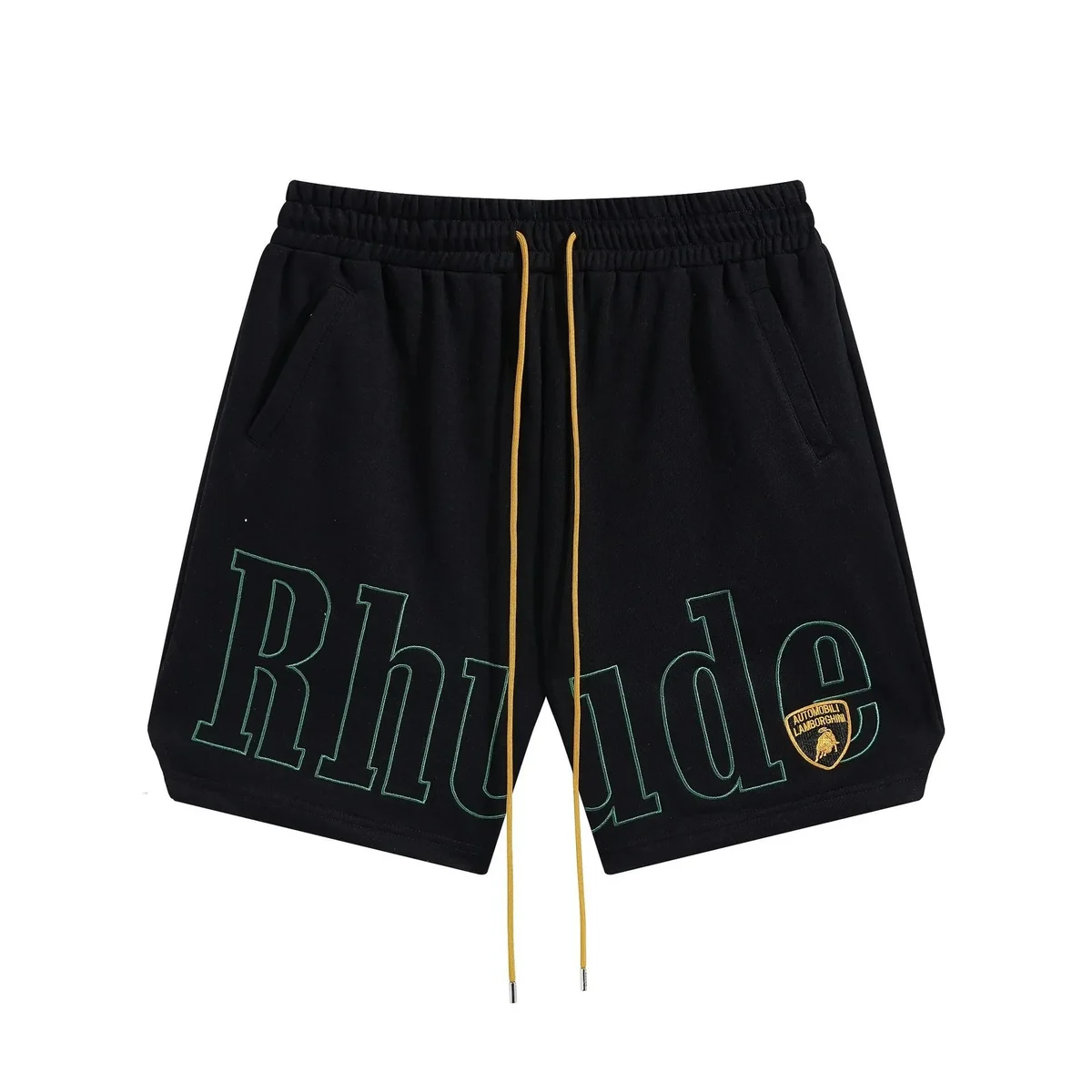 Rhude Rhude Racing Black Shorts with Green & Gold Embroidery Black - 1