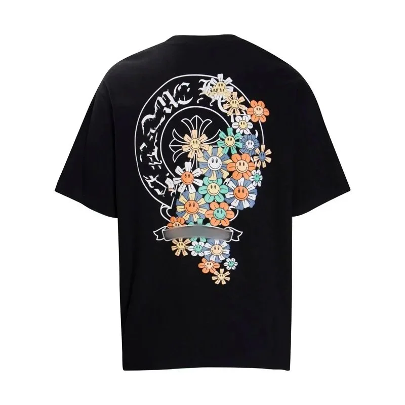 Other Black Smiley Flower Print T-Shirt Black - 1