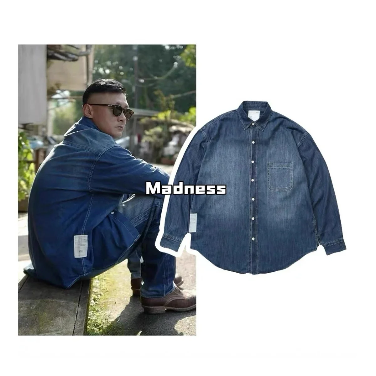 Madness Madness Denim Shirt Blue Men's Top Blue - 1