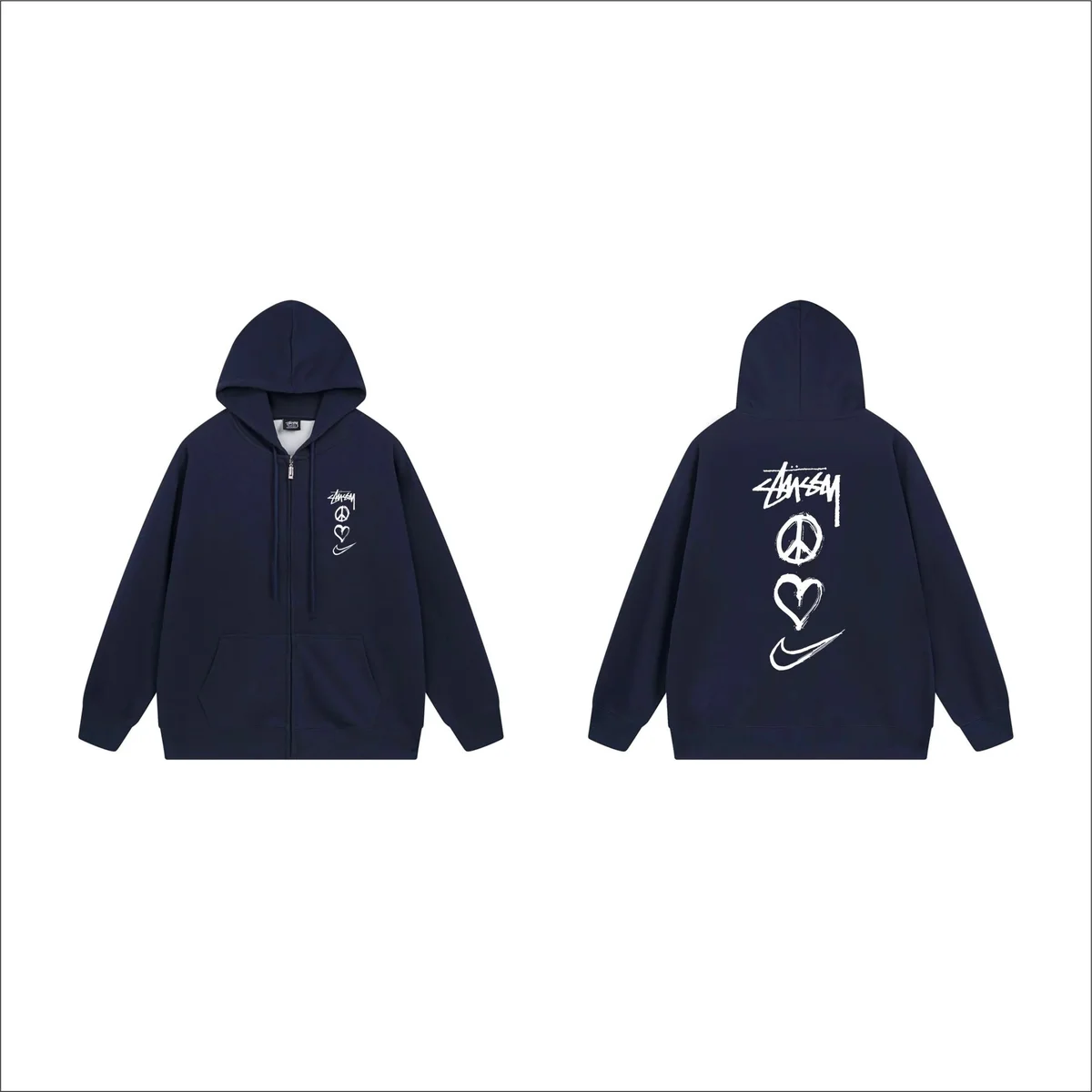 Stussy Stussy Peace Love Zip-Up Hoodie Navy Navy - 1