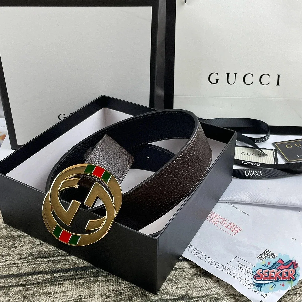 Gucci Gucci GG Belt Brown Leather Belt Brown - 1