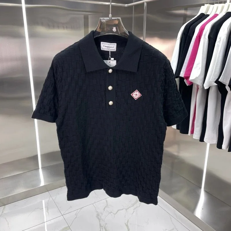 Other Unisex Black Textured Polo Shirt with Embroidered Patch Black - 1