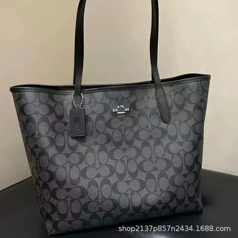 Coach Coach Signature Tote Bag Old Flower Black Handbag Black - 1