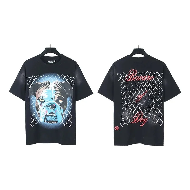 Other Unisex 666 洗水黑 Bulldog Print T-Shirt Black - 1