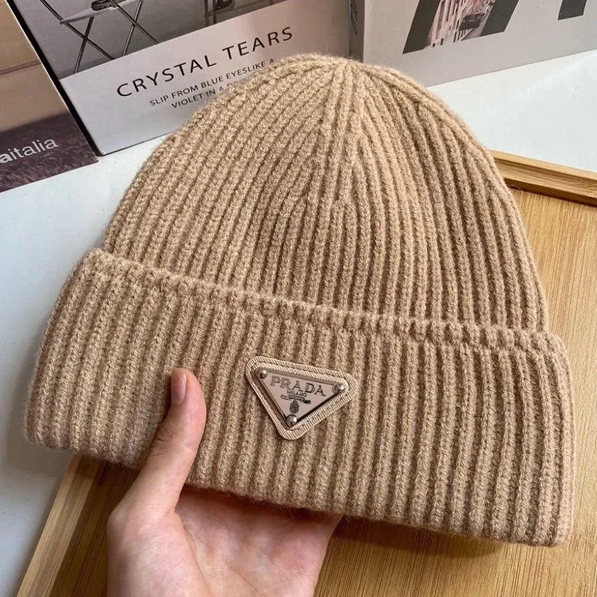 Prada Prada Triangle Logo Khaki Beanie Beige