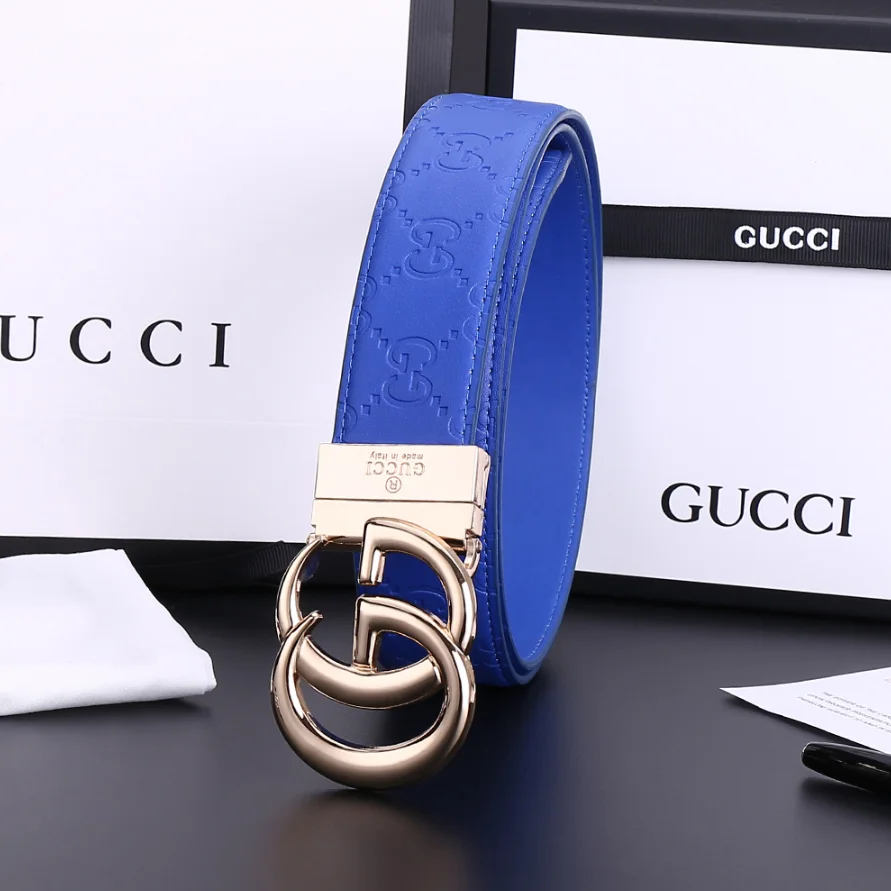 Gucci Gucci GG Belt Blue Leather Belt Blue - 1