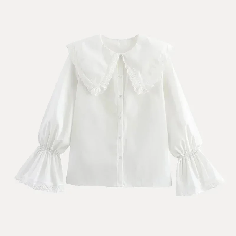Other White Lace Collar Button-Up Blouse White - 1