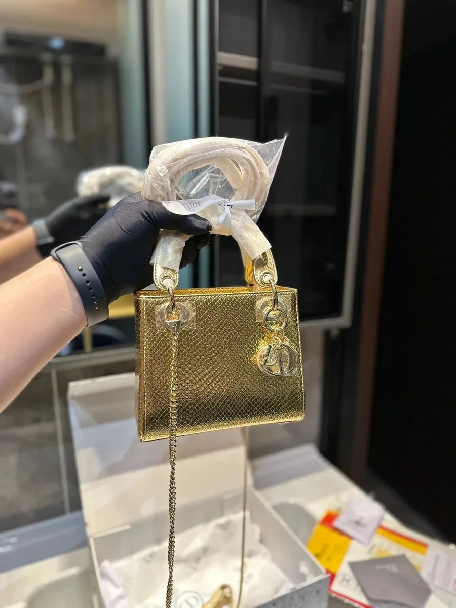 Dior Dior Lady Dior Gold Snake Skin Mini Bag Gold - 1
