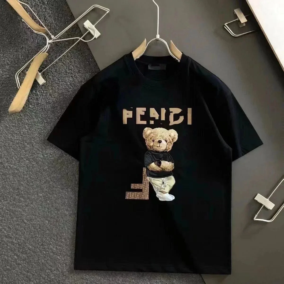Fendi Fendi Bear Print Black T-Shirt Black - 1