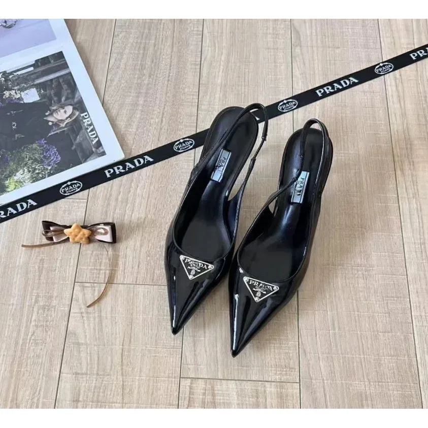 Prada Prada Black Patent Slingback Heels Black - 1