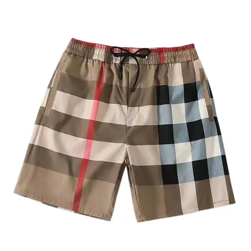 Other Plaid Pattern Elastic Waist Shorts Beige - 1
