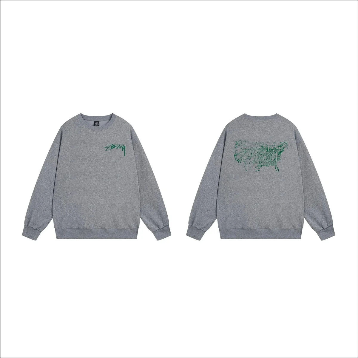 Stussy Stussy Stüssy Map Graphic Crewneck Sweatshirt Grey Grey - 1