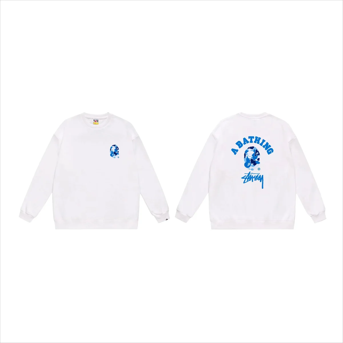 A Bathing Ape A Bathing Ape BAPE STA Blue Camo Crewneck Sweatshirt White - 1