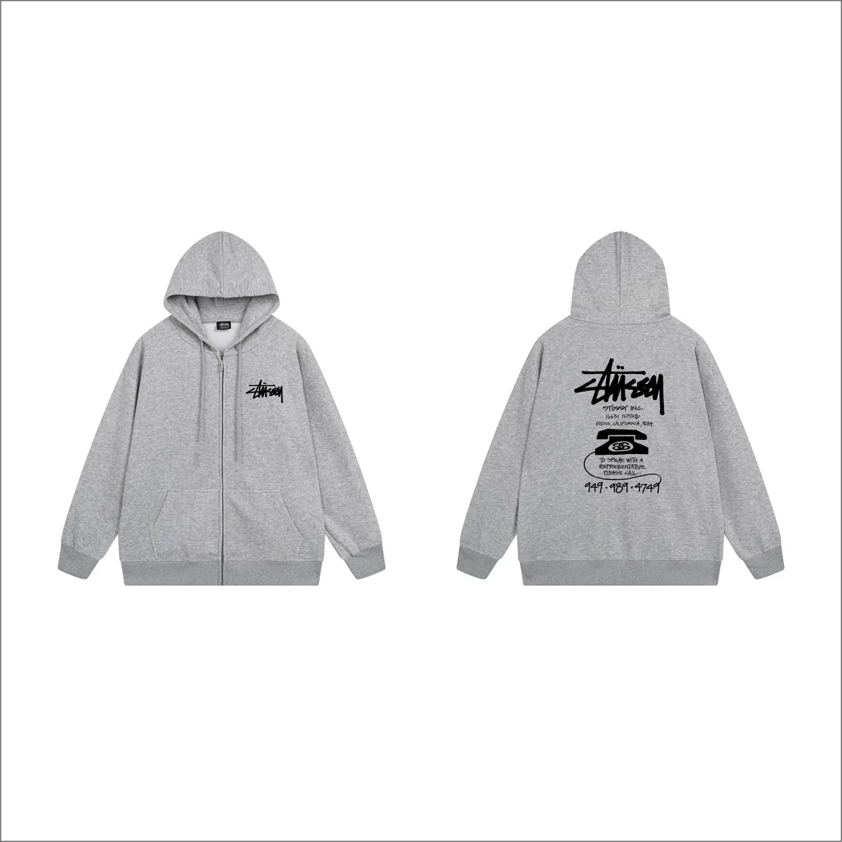 Stussy Stussy Stüssy Zip-Up Hoodie Grey Streetwear Grey - 1