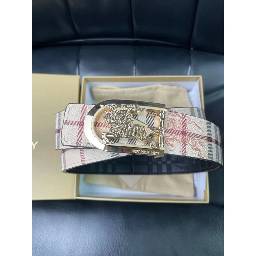 Burberry Burberry TB Monogram Horse & Plaid Belt Beige - 1