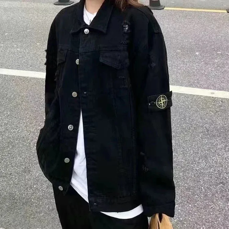 Stone Island 68-15 Black Distressed Denim Jacket