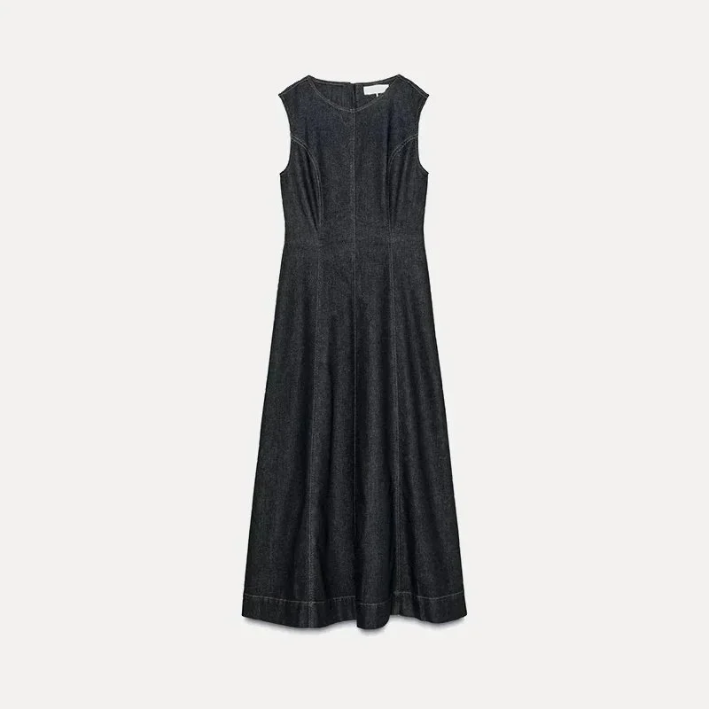 Other Denim Maxi Dress in Deep Blue Navy - 1