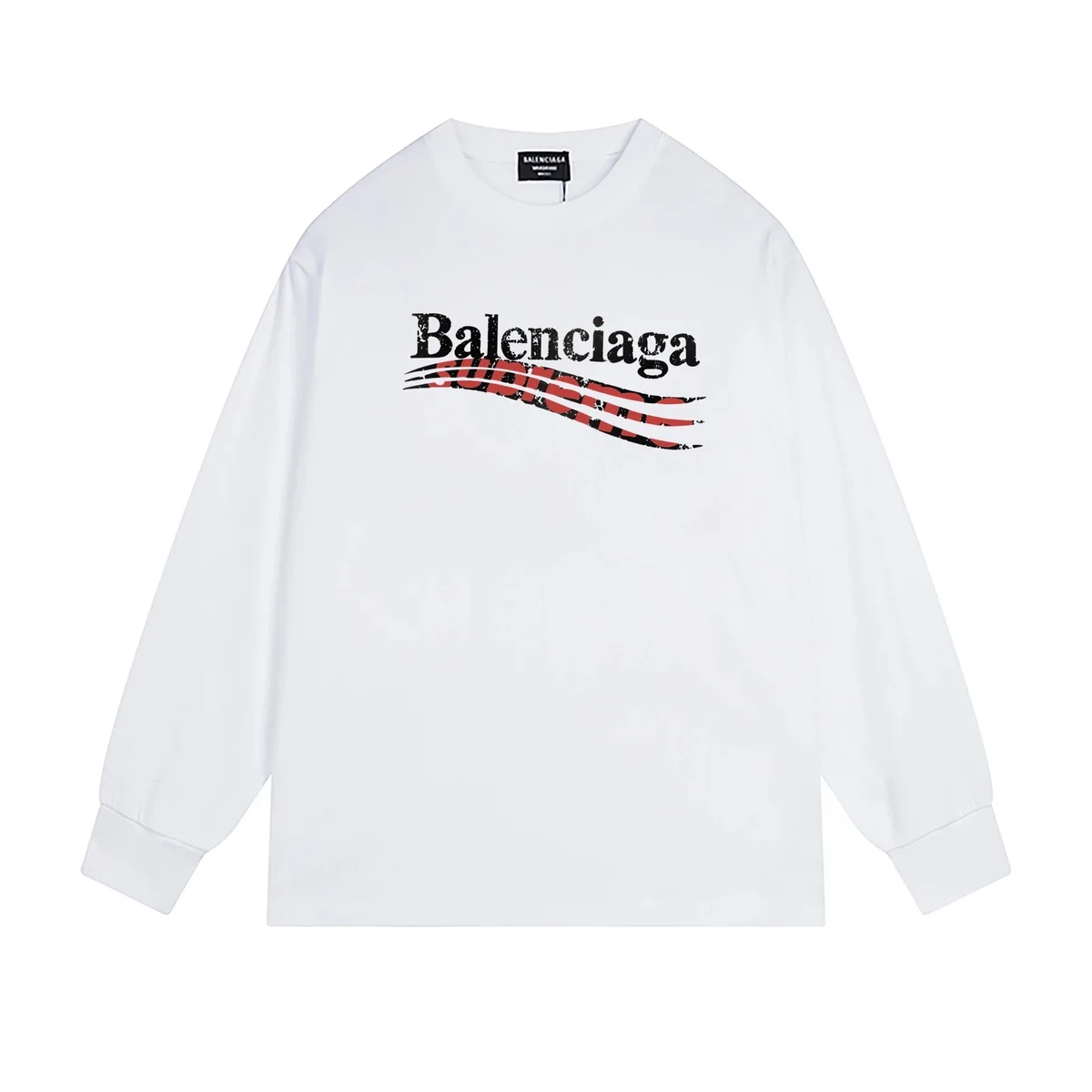 Balenciaga Balenciaga White 'Balenciaga' Logo Long Sleeve T-Shirt White - 1