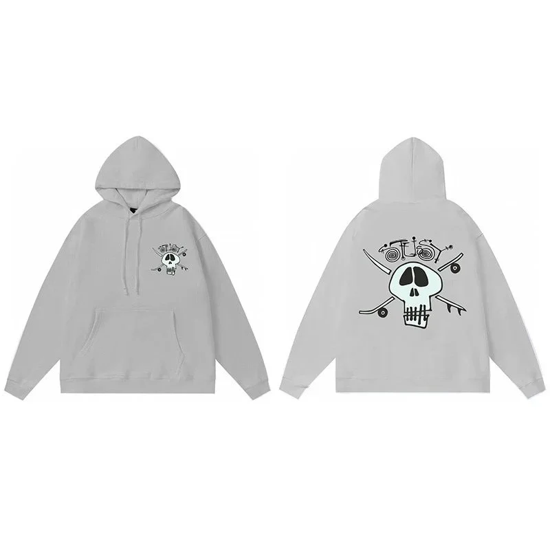 Other Unisex Grey Skull Print Hoodie Sweatshirt Grey - 1