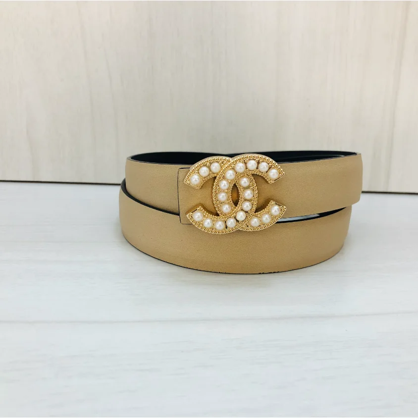 Chanel Chanel A-1 Yellow Pearl-Embellished Belt Beige