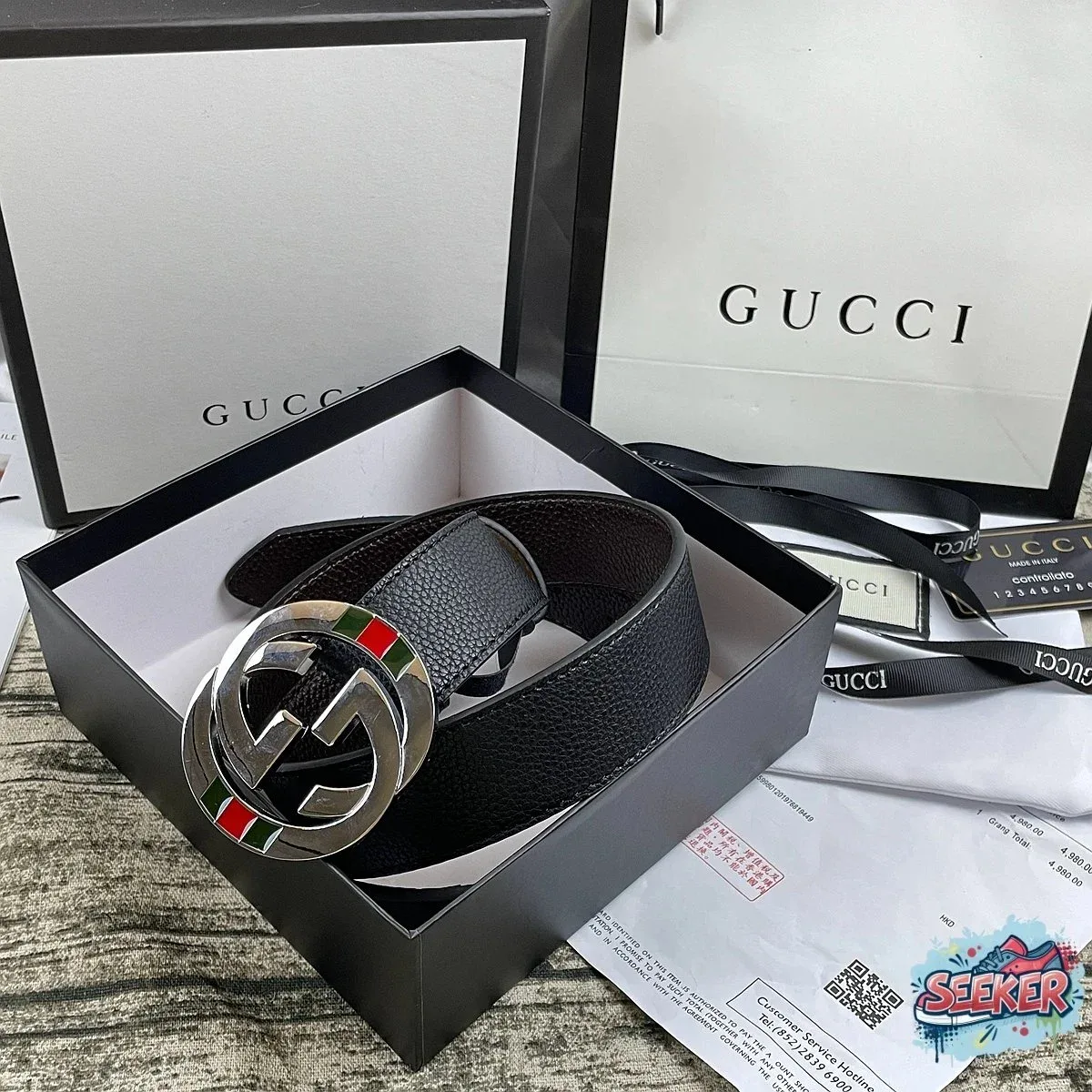 Gucci Gucci GG Belt Black Leather Belt Black - 1
