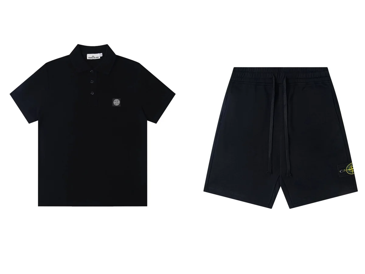 Stone Island Stone Island 68-15 Black Polo & Shorts Set Black
