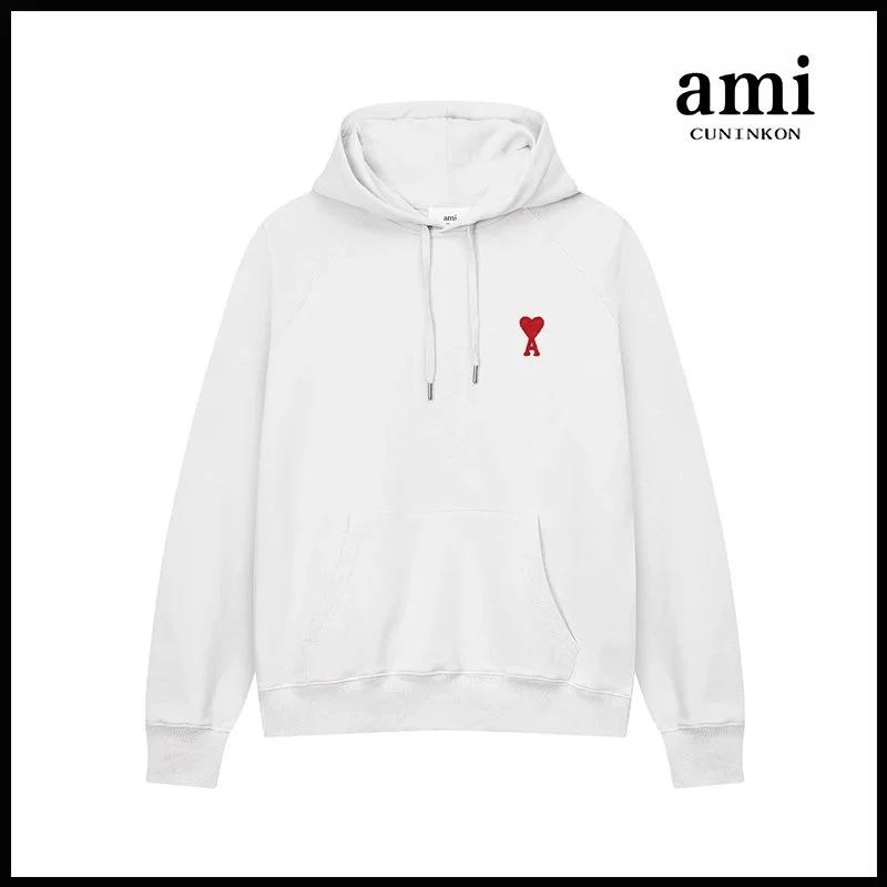 Ami Paris Ami 635 White Hoodie with Red Heart Logo White - 1