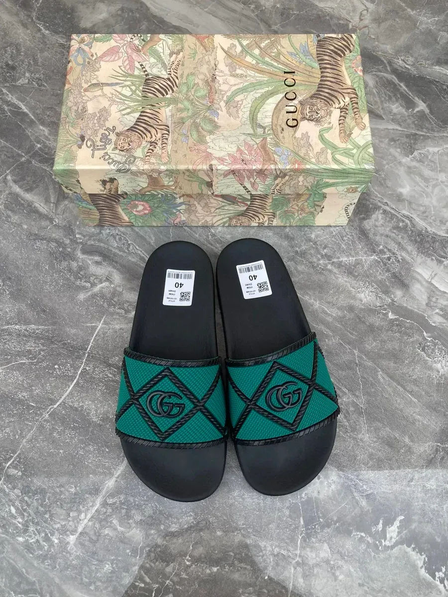 Gucci Gucci GG Slide Sandals Black/Green Green - 1
