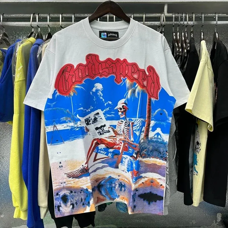 Godspeed Godspeed Beach Print T-Shirt White White - 1