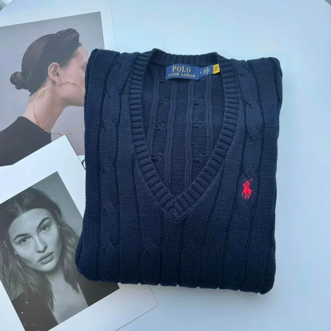 Polo Ralph Lauren Polo Ralph Lauren Navy Cable Knit V-Neck Sweater Navy - 1