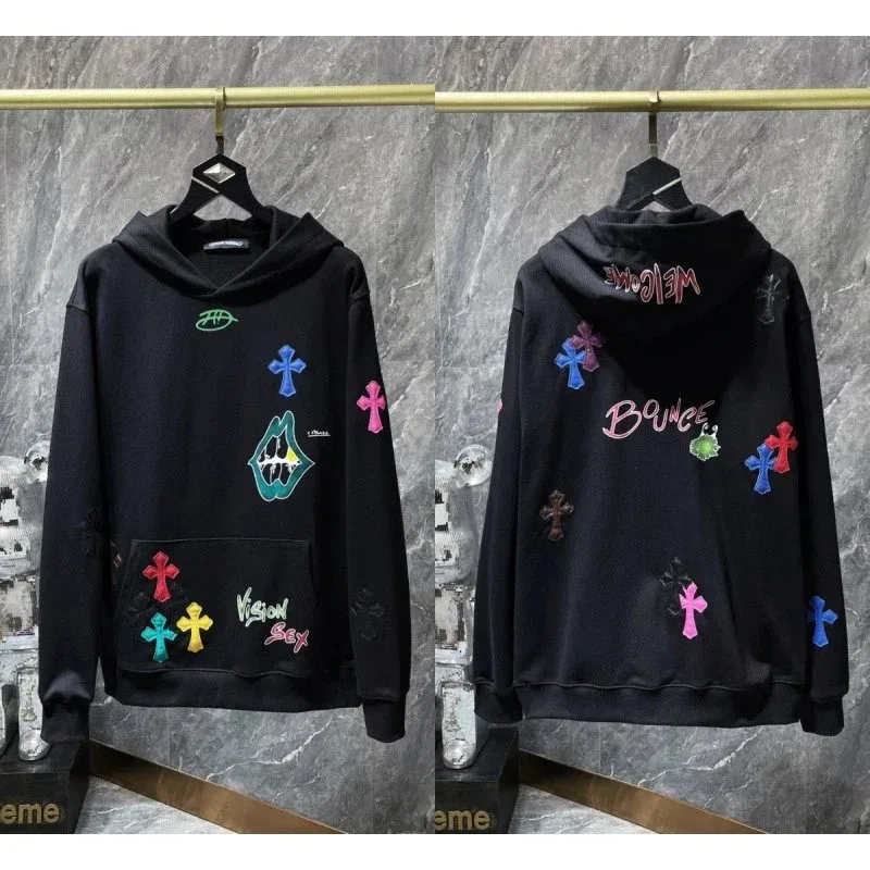 Other Black Hoodie with Colorful Embroidered Patches Black - 1