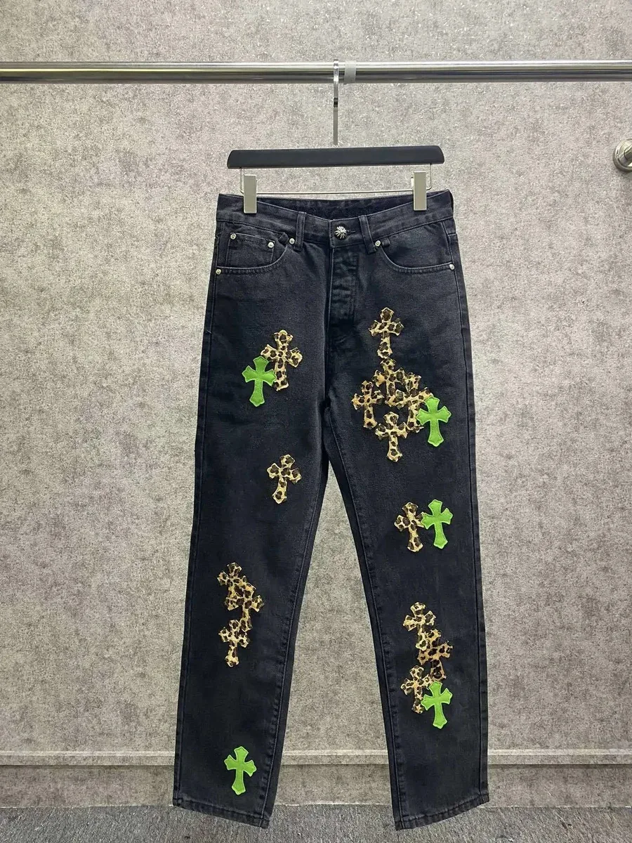 Chrome Hearts Chrome Hearts Green Leopard Cross Jeans Black - 1