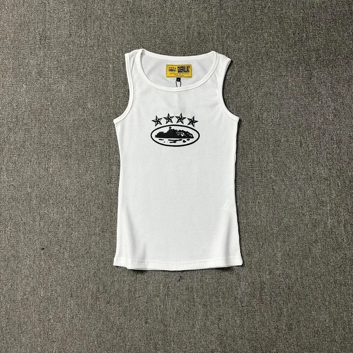 Other White Ribbed Tank Top with Star & Island Print White - 1